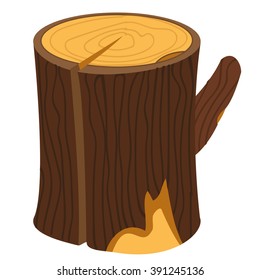 Wooden stump, wood log in cartoon style.