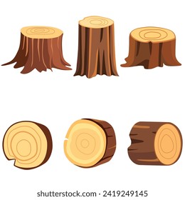 wooden stumps, branches and twigs, vector design set