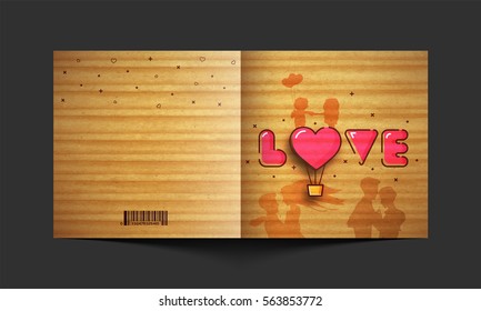 Wooden style creative greeting card with Text Love and cute Couples for Happy Valentine's Day Celebration.