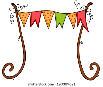 Wooden support with vintage party banner flag
