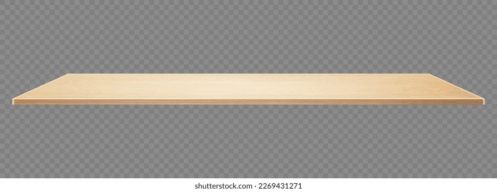 Wooden surface of desk isolated on transparent background. Kitchen top made of timber board. Light wooden tabletop. Realistic vector illustration
