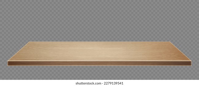 Wooden surface of desk isolated on transparent background. Kitchen top made of timber board.  Wooden tabletop. Realistic vector illustration