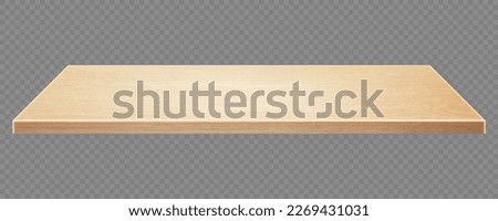 Wooden surface of desk isolated on transparent background. Kitchen top made of timber board. Light wooden tabletop. Realistic vector illustration
