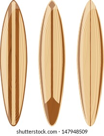 wooden surfboards isolated on white background, vector format very easy to edit, no gradients, only solid colors