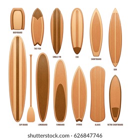 Wooden Surfboards Isolated On White Vector Illustration