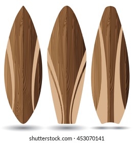 Wooden surfboards on white background. Surf boards.