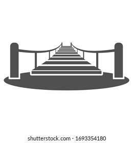 Wooden suspended bridge over the ravine icon in flat style.Vector illustration.