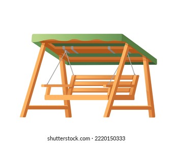 Wooden swing backyard bench furniture with green roof vector illustration isolated on white background