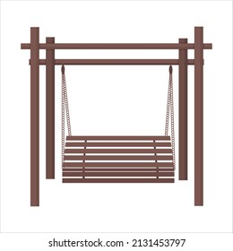 Wooden Swing Seat Vector illustration. Swing bench furniture with ropes isolated on white background.