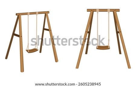 wooden swing set with rope vector illustration isolated on white background.