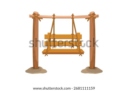 Wooden Swing Vector Illustration. Rustic outdoor bench swing design, perfect for park, garden, playground, relaxation, and childhood concept.