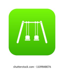 Wooden swings hanging on ropes icon digital green for any design isolated on white vector illustration