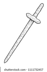 Wooden Sword Illustration, Drawing, Engraving, Ink, Line Art, Vector