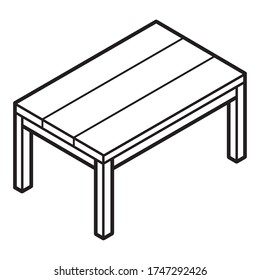 wooden table / cartoon vector and illustration, black and white style, isolated on white background