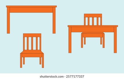 Wooden table and chair design vector for use.