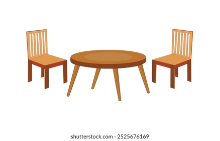 Mesa de madera y silla de diseño de Vector editable.