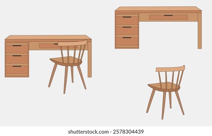 Wooden table and chair editable vector for use.