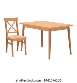 Wooden Table And Chair. Vector Illustration.