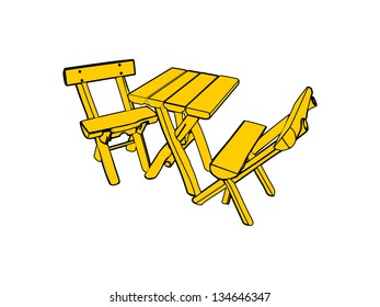 Wooden table and chairs in garden vector