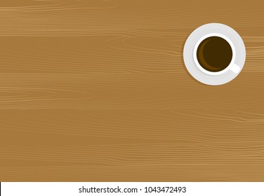 Mesa de madera con taza de café. Bebida en la mesa de café mocha y bebida espresso. Ilustración del vector