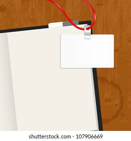 hölzerner Tisch mit Milch und Abzeichen, Vektorgrafik