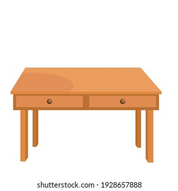 Wooden table with drawers on white background