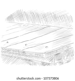 Wooden table drawn by hand. Vector illustration.