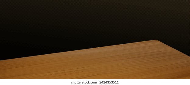 Holztisch mit leerer Arbeitsplatte auf transparentem Hintergrund. Realistische 3D-Vektor-Illustration der Winkelperspektivansicht auf dem Schreibtisch mit Holztexturoberfläche. Küche- oder Büromöbel-Attrappe.