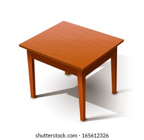 Mesa de madera. Ilustración vectorial Eps10. Aislado sobre fondo blanco. Objetos transparentes y máscaras de opacidad utilizadas para dibujar luces de sombras