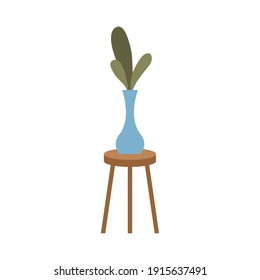 wooden table with flowers in porcelain vase vector illustration design