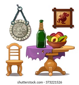 Wooden table with fruit. Vector.