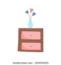 wooden table furniture with vase flowers icon vector illustration