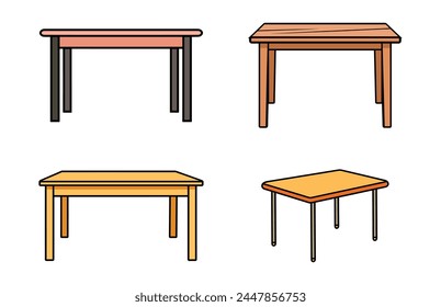 Mesa de madera aislada conjunto de ilustración, mesa de madera hogar decoración moderna muebles conjunto de Vector