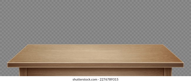 Wooden table isolated on transparent background. Vector realistic illustration