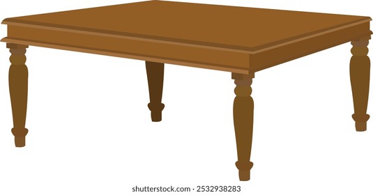Wooden table isolated on white background. Brown Dining table vector illustration