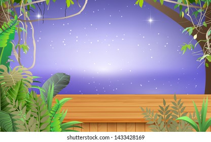 wooden table in the jungle at night