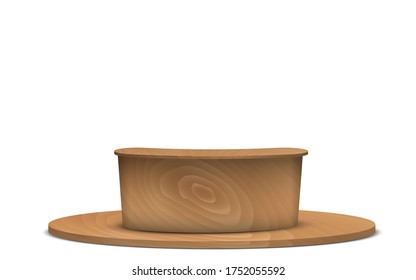 wooden table on the wooden stand in white studio room