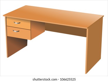 Wooden table on white background.