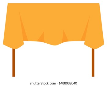 Wooden table with orange tablecloth isolated on white background. Furniture piece for kitchen or living room. Garage sale concept. Vector illustration in flat cartoon style