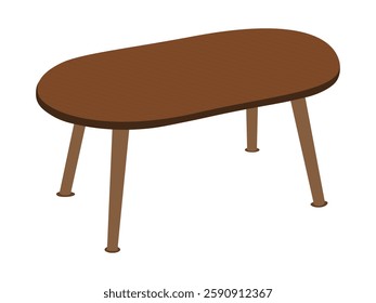 Wooden table with an oval-shaped top and four sturdy legs in a minimalist design
