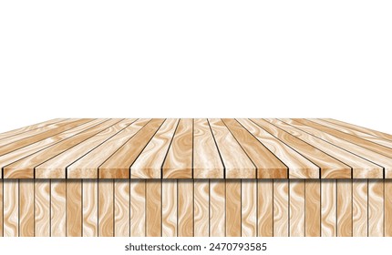 Wooden table perspective view, wood surface of brown desk, kitchen or office top made of eco material isolated background. Tabletop design element, Realistic 3d vector illustration