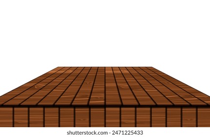 Wooden table perspective view, wood surface of brown desk, kitchen or office top made of eco material isolated background. Tabletop design element, Realistic 3d vector illustration