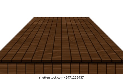 Wooden table perspective view, wood surface of brown desk, kitchen or office top made of eco material isolated background. Tabletop design element, Realistic 3d vector illustration