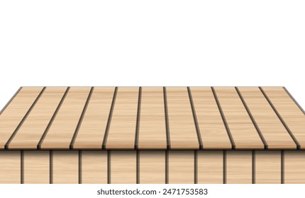 Wooden table perspective view, wood surface of brown desk, kitchen or office top made of eco material isolated background. Tabletop design element, Realistic 3d vector illustration