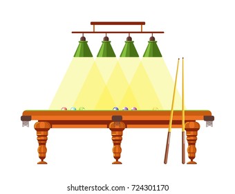 Mesa de madera para la piscina con señales largas y lámparas por encima