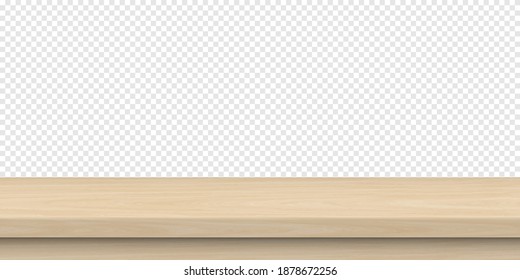 Wooden table product background isolated. Wood desk for display of product. 3d vector illustration.