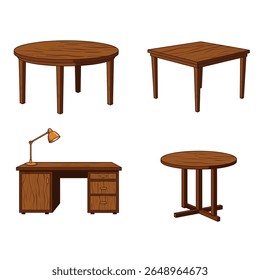 Wooden Table Set with Round and Rectangular Designs