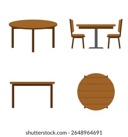Wooden Table Set with Round and Rectangular Designs