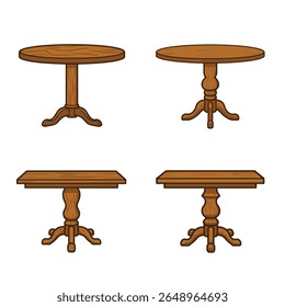 Wooden Table Set with Round and Rectangular Designs