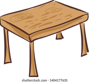 Una mesa de madera con patas de estilo shaker que realza el aspecto clásico y la mesa para mostrar objetos o servir refrescos y disfrutar de la comida como familia, vector, dibujo de color o ilustración.